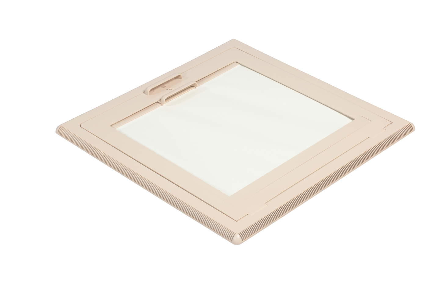 MPK Innenrahmen 400x400 mm in beige mit Moskitonetzrahmen und zugezogenem Rollo