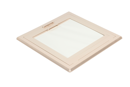 MPK Innenrahmen 400x400 mm in beige mit Moskitonetzrahmen und zugezogenem Rollo