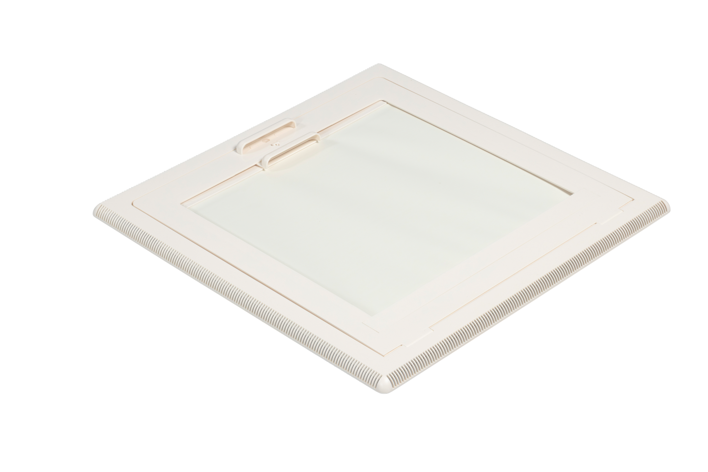 MPK Innenrahmen 400x400 mm in cremeweiß mit Moskitonetzrahmen und zugezogenem Rollo 