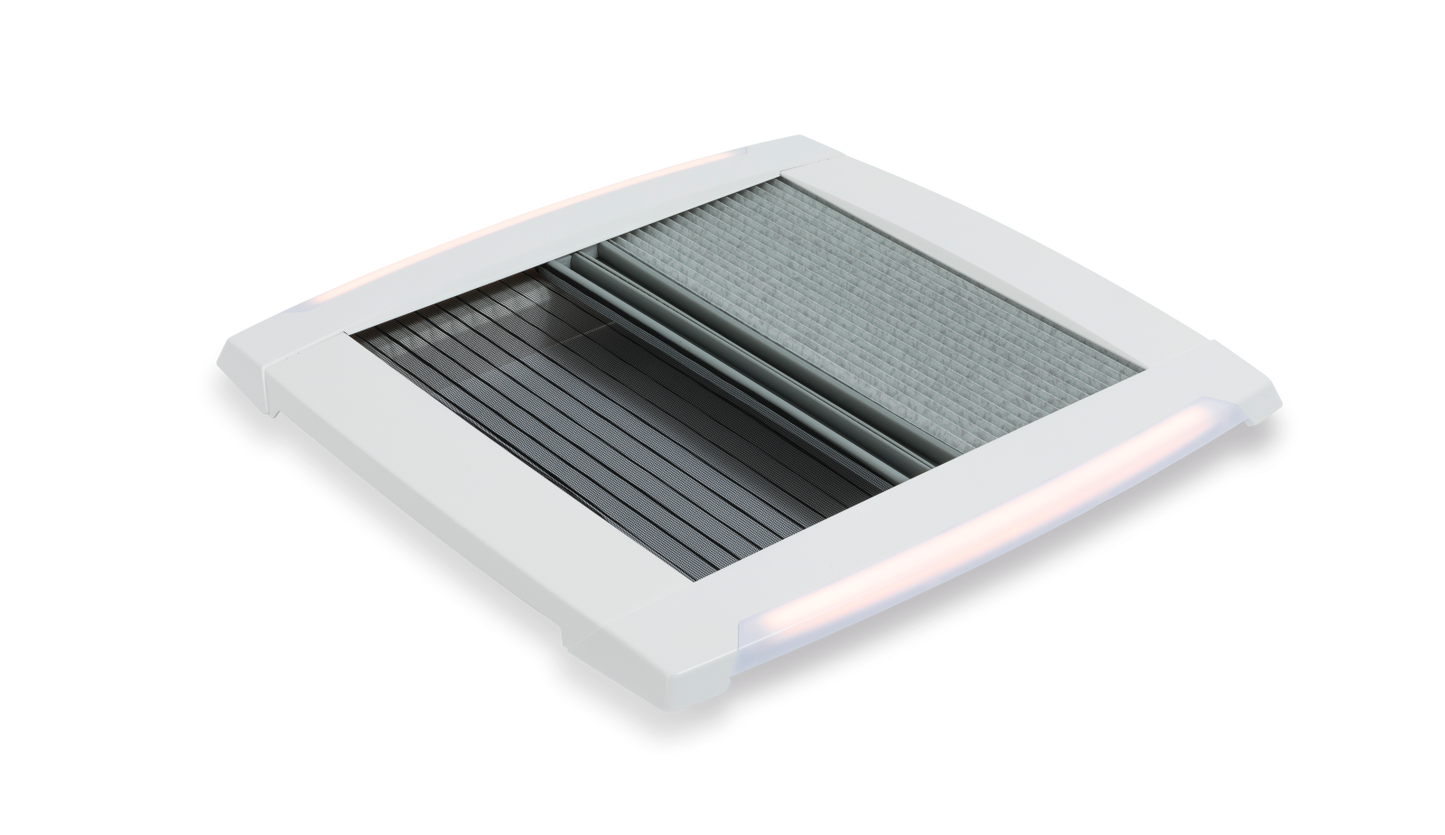 MPK Plissee-Innenrahmen VisionStar M 400x400 mm in signalweiß mit LED und zugezogenen Plissees