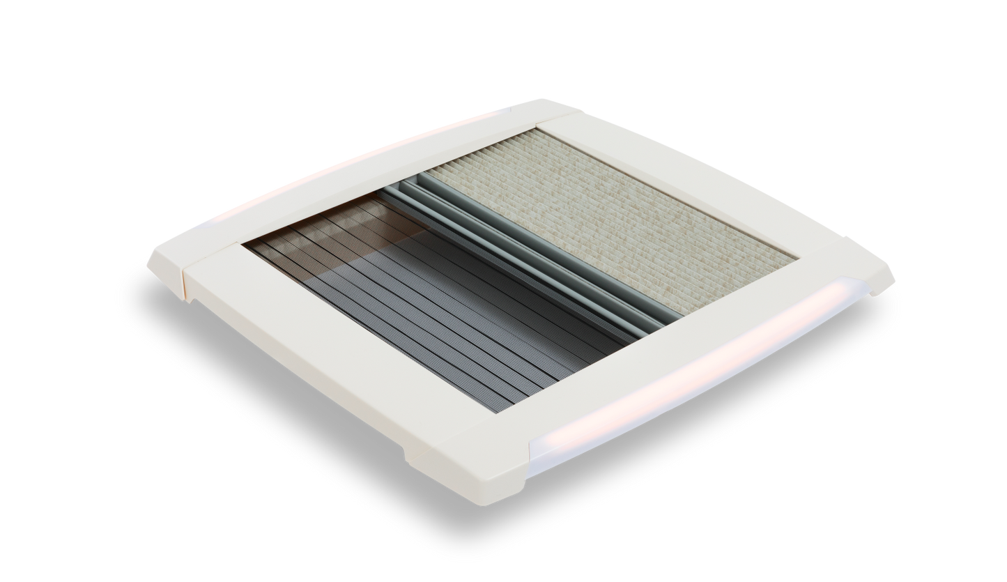 MPK Plissee-Innenrahmen VisionStar M 400x400 mm in cremeweiß mit LED und zugezogenen Plissees