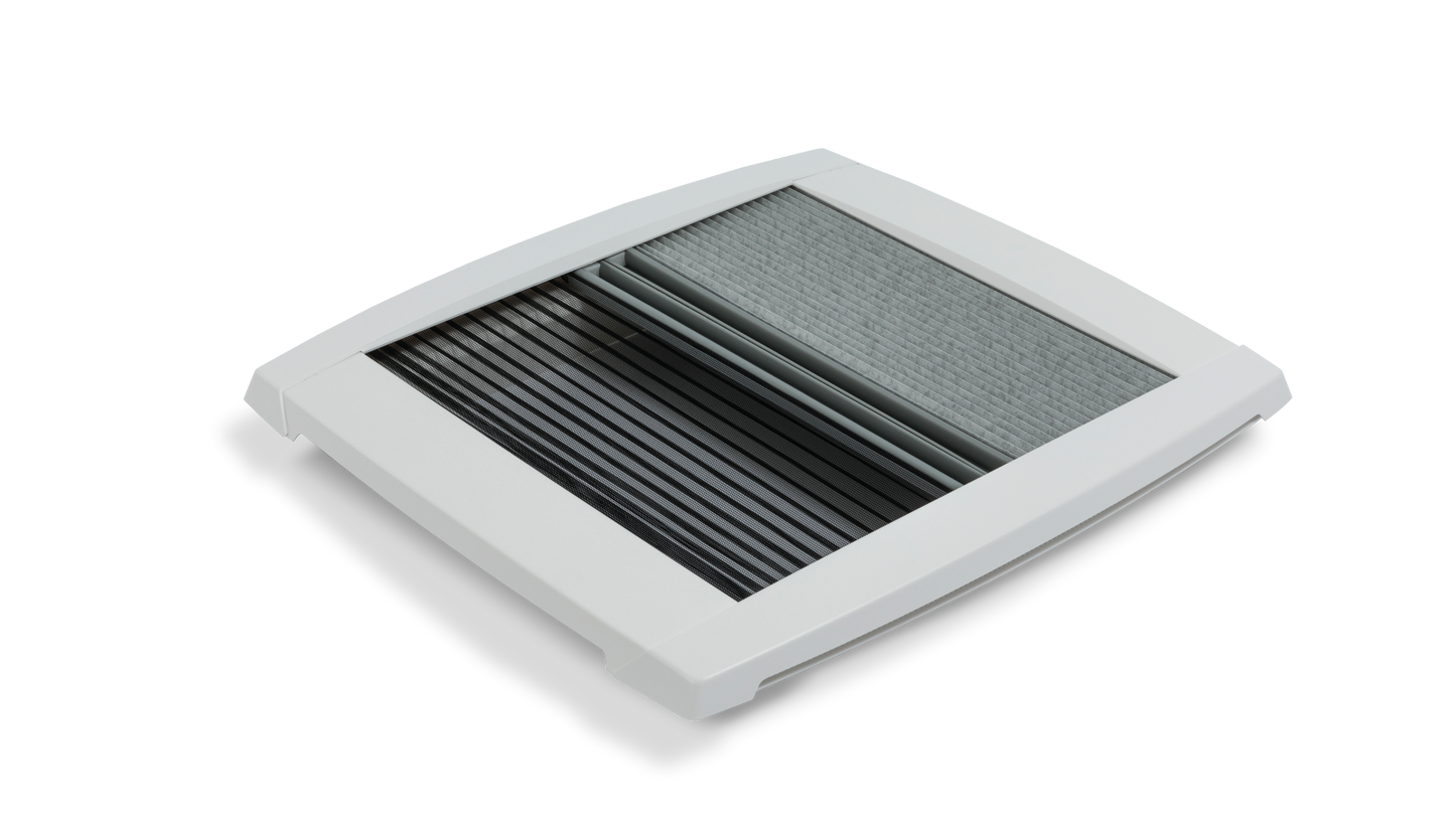 MPK Plissee-Innenrahmen VisionStar M 400x400 mm in signalweiß mit zugezogenen Plissees