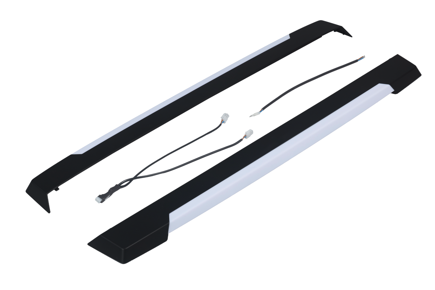 MPK LED-Seitenblenden für 70x50 cm Plissee-Innenrahmen in der Farbe schwarz, Polyswitch- und Anschlusskabel